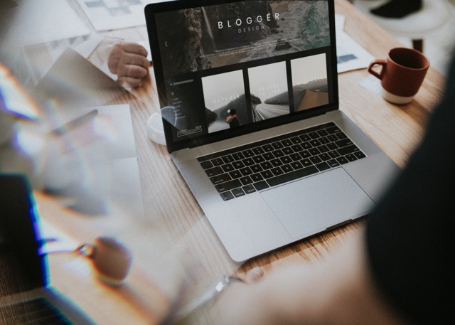 Laptop showing a blogger design website, a useful example of Pay Monthly Websites for Coventry businesses.